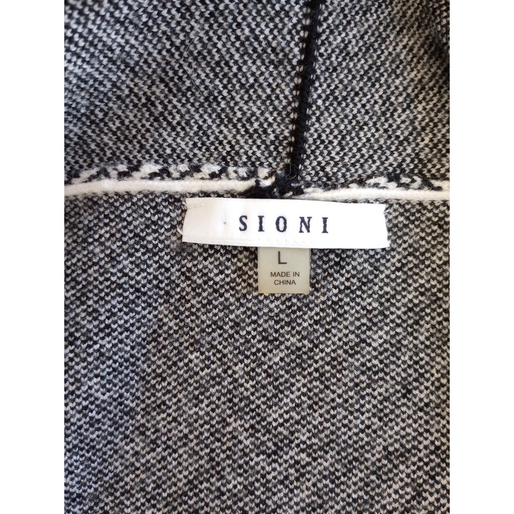 Sioni Ladies Open Front Cardigan Duster Sweater Coat Large Black+White EUC - Picture 8 of 9